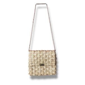 Vintage Woven Straw Shoulder Bag with Chain Strap